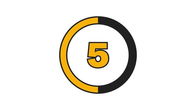 Bold outlined golden yellow 10-second countdown with a black progress ring on a white background. The progress ring decreases as seconds pass, with thick numbers indicating the time. 4K Motion Graphic