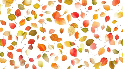 A seamless pattern featuring an array of fallen autumn leaves, showcasing their rich colors and varied shapes. This design highlights the beauty of nature's transition during the fall season, 