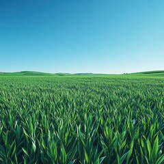 Fototapeta premium view of green grass and blue sky, nature and environment