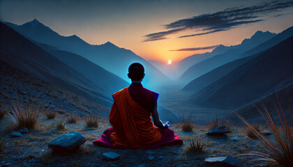 Fototapeta premium Buddhist monk sitting in the lotus position