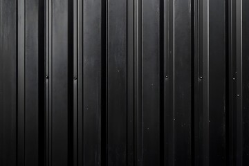 Fototapeta premium Corrugated black metal texture. Steel roof sheet. Siding panels for the wall. Iron building material for fence. Surface of a cargo container. 