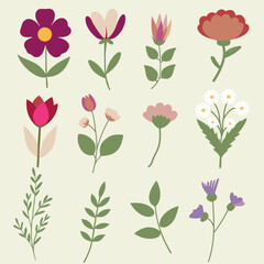 A set of pastel  flower bouquet. Blooming spring flowers in elegant ceramic vases. Flowers in pastel colors.eps 10.