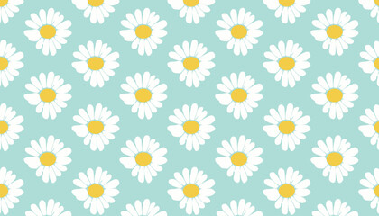 Obraz premium Seamless daisy flowers pattern. Abstract wildflowers on blue background. style for banners, wallpaper, posters, websites, online shopping.Vector illustration design.