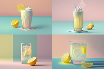Refreshing Lemonade with Fresh Lemons and Pastel Backdrop