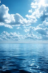 Fototapeta premium Beautiful Ocean View with Blue Sky and White Clouds, Summer Vacation Landscape