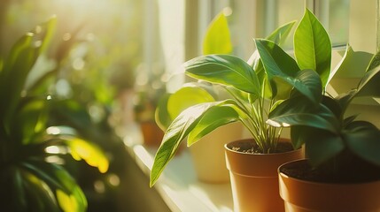 Lush Green Plants by Sunlit Window