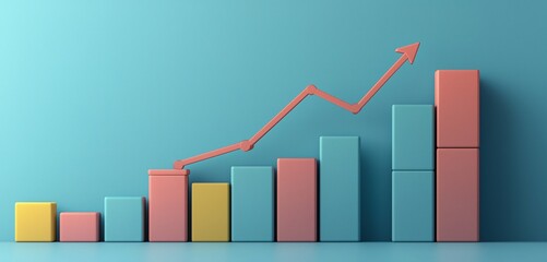 Minimalist depiction of a graph line ascending over simple blocks, representing steady business progress