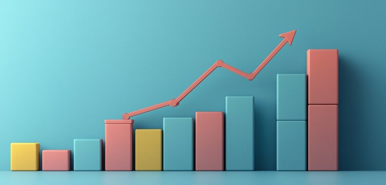 Minimalist depiction of a graph line ascending over simple blocks, representing steady business progress