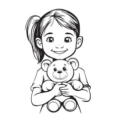 Happy child holding teddy bear smiling little Vector Image isolated on white background.