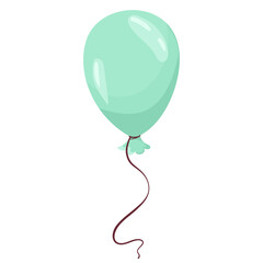 Vector turquoise hot air balloon, in flat style, isolated on white background. Balloon for birthdays and other celebrations. Festive decorations in the form of balloons.