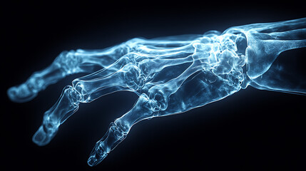 X-ray showing cartilage damage in an athlete&rsquo;s knee, standing near gym equipment in a modern gym. Bright medical lighting enhances contrast, with a slightly defocused background.
