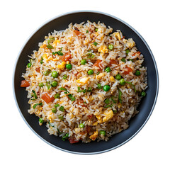 Top view of home cook Chinese fried rice isolated on transparent background