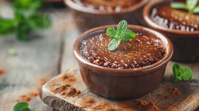 Malva Pudding on the table moves with smoke around
