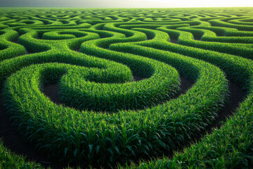 A field of corn with a maze in the middle