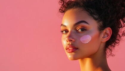 Obraz premium Close-up of a woman with under-eye cream, focused on self-care and beauty.