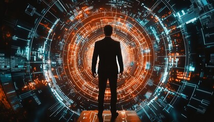 A futuristic hologram projecting persuasive data points into the air, a professional controlling the narrative with precision, Powerful Persuasion, data-driven persuasion