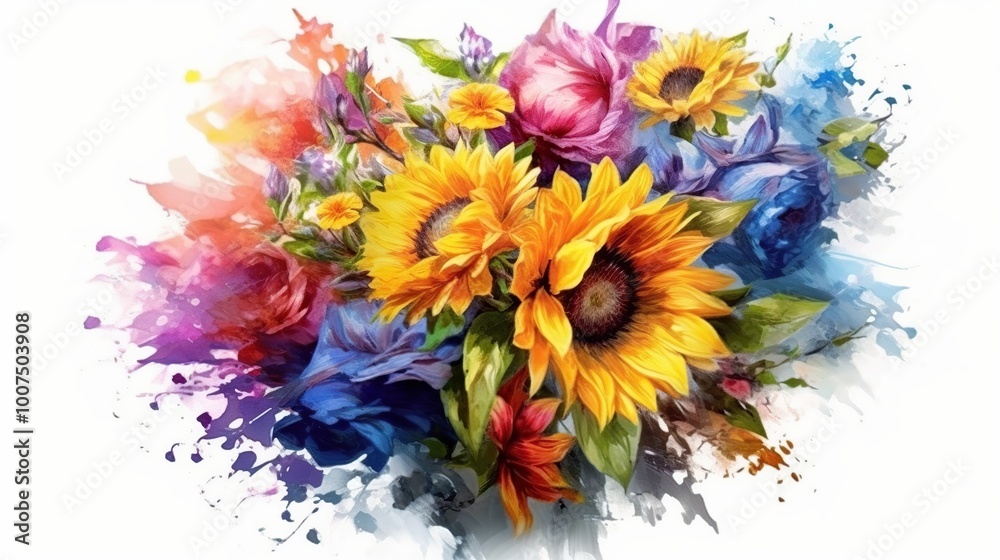 Poster Vibrant Watercolor Floral Bouquet