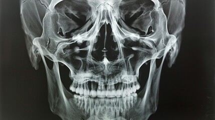 Fototapeta premium X-ray Image of a Human Skull Showing Teeth and Jawbone