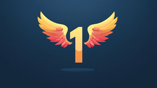A mythical number 1 icon adorned with elegant angel wings, creating a striking and whimsical design. The number is beautifully crafted with intricate details, 