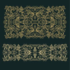 Ornamental golden laced vector floral composition, flourish vignette, on dark background