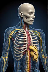 Highly Detailed Anatomical Illustration of Human Body with Organs and Nervous System