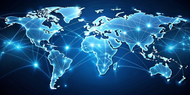 Glowing World Map with Network Connections, Global Networking, Technology