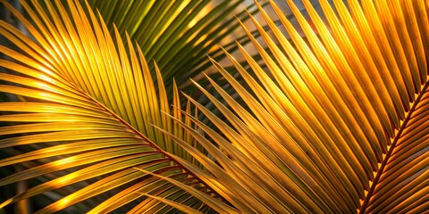 Golden Palm Leaf Sunset, Tropical , Texture