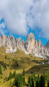 Time Lapse of Dolomites Italy landscape Pizes de Cir Ridge in South Tyrol, Western Dolomites - Italy tourist attraction for nature travel and outdoor acticity. Breathtaking landscape of Northern Italy