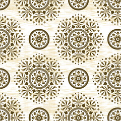 Motific carpet pattern in traditional tribal round style Melange background