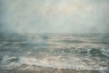 Storm in the ocean. Foggy ocean. Ocean landscape illustration. Impressionist style. Abstract landscape art for poster, music album, book cover, poetry, wallpaper