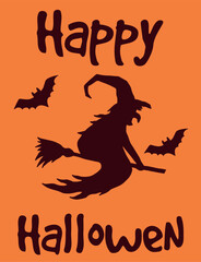 Happy halloween flyer. Flying witch on holiday banner