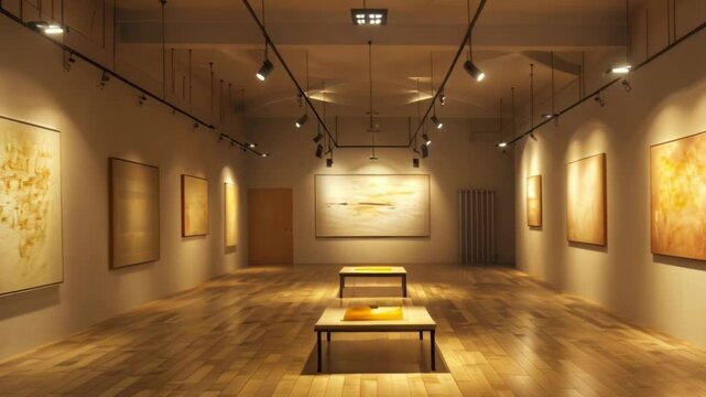 Modern Art Gallery Interior with Empty Frames on Wall

