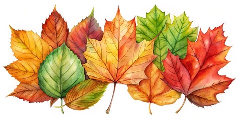 Obraz premium Watercolor Autumn Leaves Composition, Fall Foliage, Nature , fall, nature
