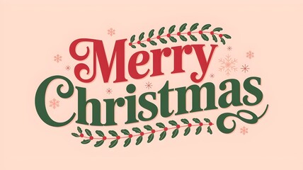 Pastel "Merry Christmas" text with red and green color scheme and snowflakes