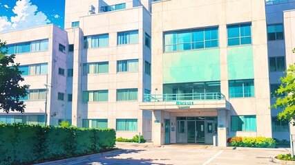 Obraz premium hospital exterior anime high-quality image and aesthetic background