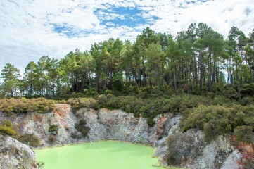 Devil's Bath sulphur volcanic pool at Wai-o-tapu in New Zealand