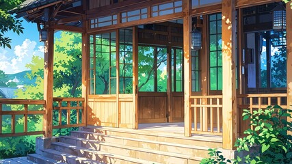 Obraz premium gazebo exterior anime high-quality image and aesthetic background