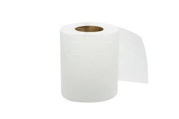 white toilet paper roll with delicate pattern imprint isolated on white background