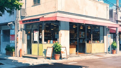 Fototapeta premium convenience store exterior anime high-quality image and aesthetic background