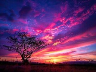 Obraz premium Magic hour with vibrant skies, serene and picturesque, Nature, Warm hues, Photograph, Evening beauty