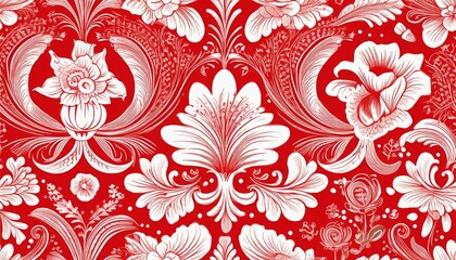 Seamless pattern in Dutch delft red and white traditional hand painted.
