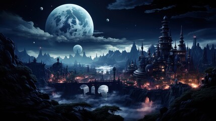 Obraz premium Fantasy Cityscape Under Night Sky