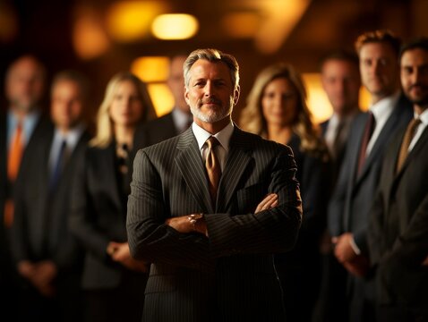 Confident Business Leader with Team in Background