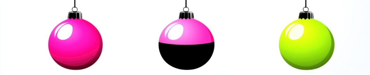 Brightly colored Christmas ornaments hanging in a festive setting with a cheerful vibe, perfect for celebrating the holiday season in style