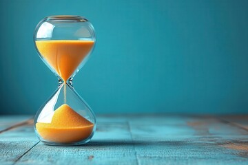 classic hourglass sitting against a light blue background capturing the passage of time with its flowing sand symbolizing patience and the beauty of moments captured