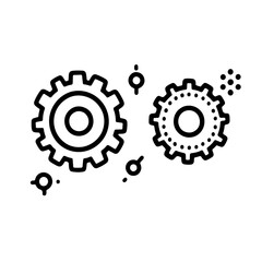 Vector icon of two gears, representing mechanics, engineering, or teamwork in a minimalist design.