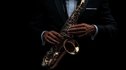 Naklejka premium Man playing saxophone in a dark moody atmosphere