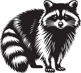 Black white  Raccoon silhouette vector art illustration