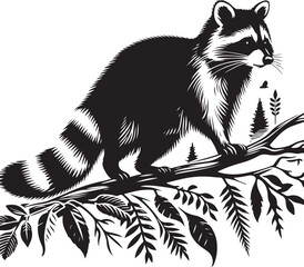 Black white  Raccoon silhouette vector art illustration.