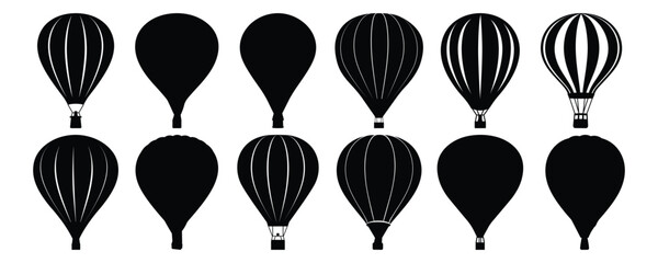 Balloon silhouettes set, hot pack of vector silhouette design, isolated background